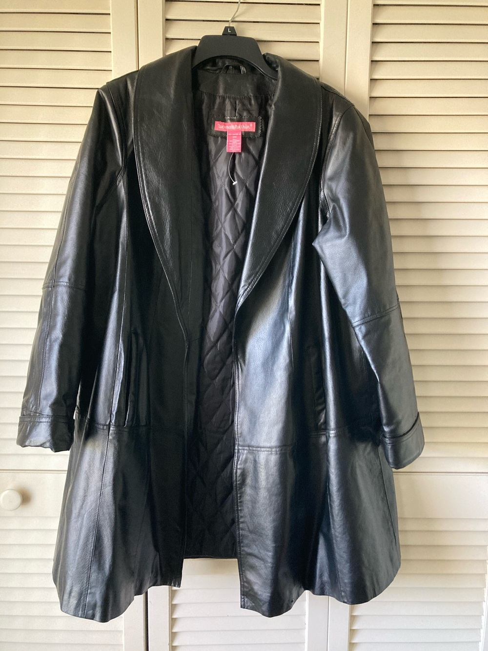 Genuine Leather Black Open Front Coat Size 18W 1X/2X